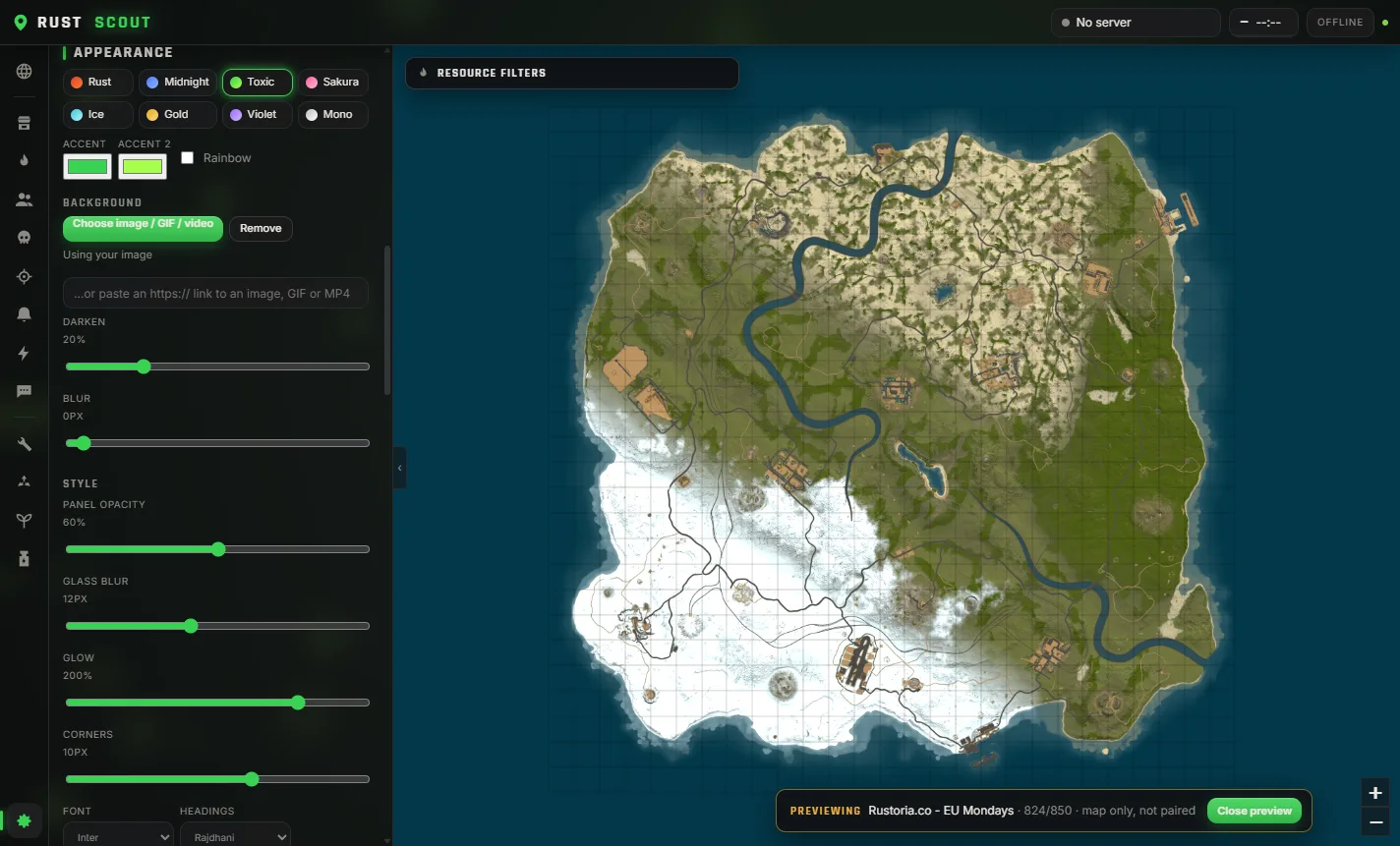 RustScout with a green theme and custom background