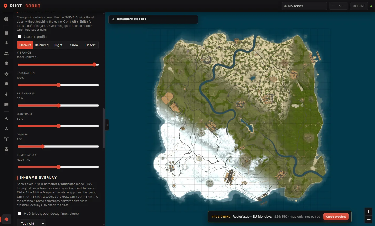 Colour profile sliders and presets